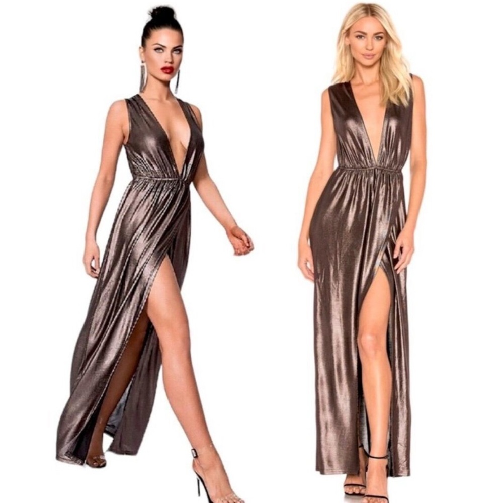 About Us Meredith Plunge Maxi Dress